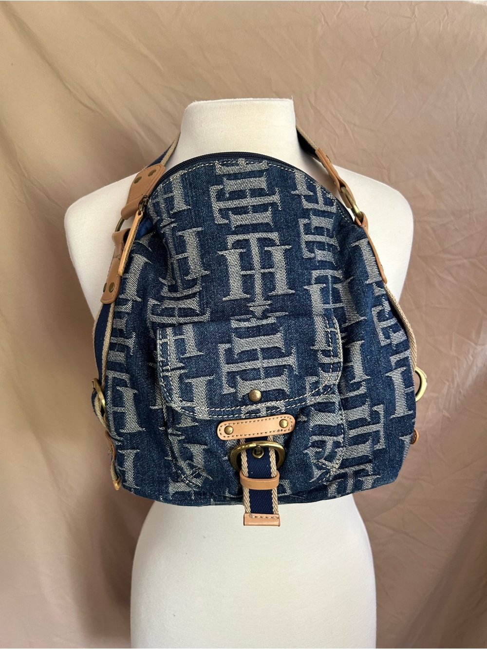 Tommy Hilfiger Denim Logo Mini Bag with Tan Trim
